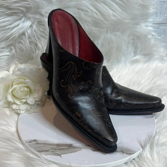 EUC Donald Pliner Perlie Italian Black Leather Embroidered Western Mules, 7.5M - Picture 1 of 14